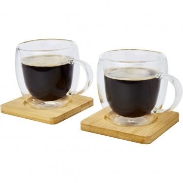 Logotrade werbemittel das Foto: Manti 2-teiliger 250 ml doppelwandiger Glasbecher mit Bambusuntersetzer 