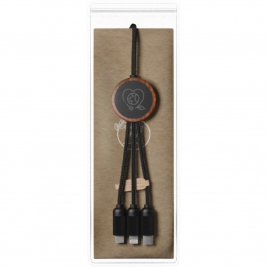Logotrade Werbeartikel das Foto: SCX.design C36 3-in-1 rPET erweitertes Ladekabel mit Leuchtlogo in rundem Bambusgehäuse