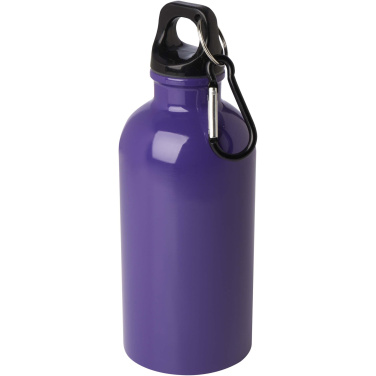 Logotrade Firmengeschenke das Foto: Oregon 400 ml RCS-zertifizierte, einwandige Trinkflasche aus Edelstahl mit Karabinerhaken