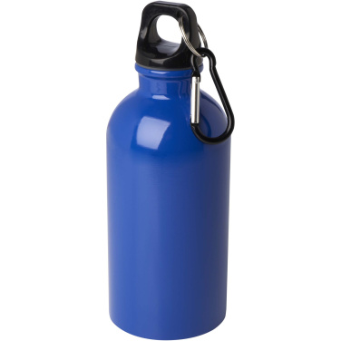 Logotrade Firmengeschenke das Foto: Oregon 400 ml RCS-zertifizierte, einwandige Trinkflasche aus Edelstahl mit Karabinerhaken