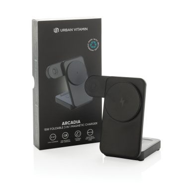 Logotrade Werbeartikel das Foto: Urban Vitamin Arcadia 15W 3in1 Magnet-Charger aus RCS rABS