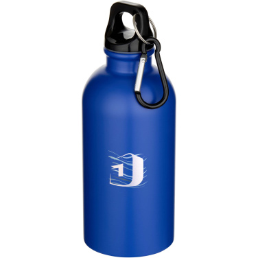 Logotrade Firmengeschenke das Foto: Oregon 400 ml matte RCS-zertifizierte einwandige Trinkflasche aus recyceltem Edelstahl mit Karabinerhaken