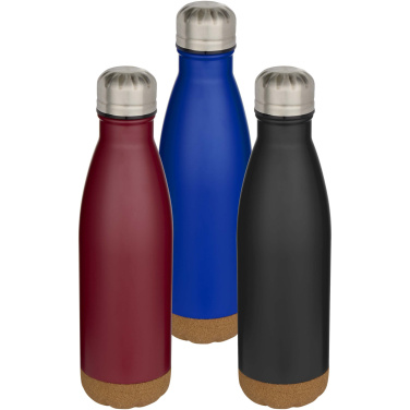 Logotrade Firmengeschenke das Foto: Cove 500 ml doppelwandige, vakuumisolierte Trinkflasche aus Edelstahl mit Korkdetails