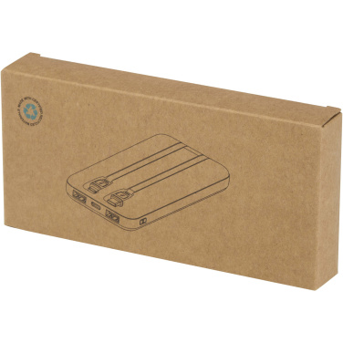 Logotrade werbemittel das Foto: Adhil 10 W 10.000 mAh Powerbank aus recyceltem Kunststoff mit 2 integrierten Kabeln