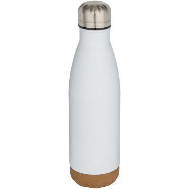 Logotrade Werbeartikel das Foto: Cove 500 ml doppelwandige, vakuumisolierte Trinkflasche aus Edelstahl mit Korkdetails