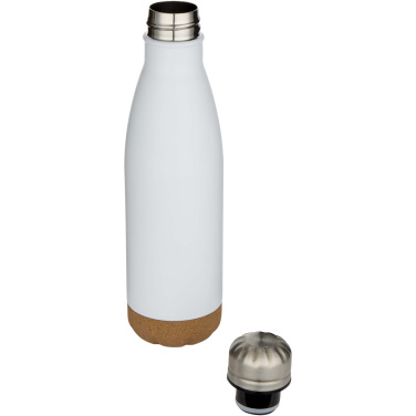 Logotrade Werbegeschenke das Foto: Cove 500 ml doppelwandige, vakuumisolierte Trinkflasche aus Edelstahl mit Korkdetails