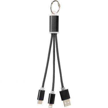 Logo trade promotional products image of: Metal 3-in-1 charging cable with keychain