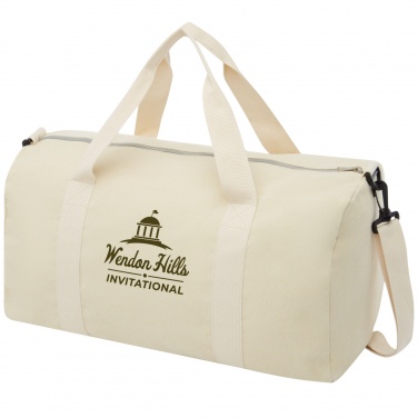 Logo trade promotional item photo of: Pheebs 450 g/m² recycled cotton and polyester duffel bag 24L