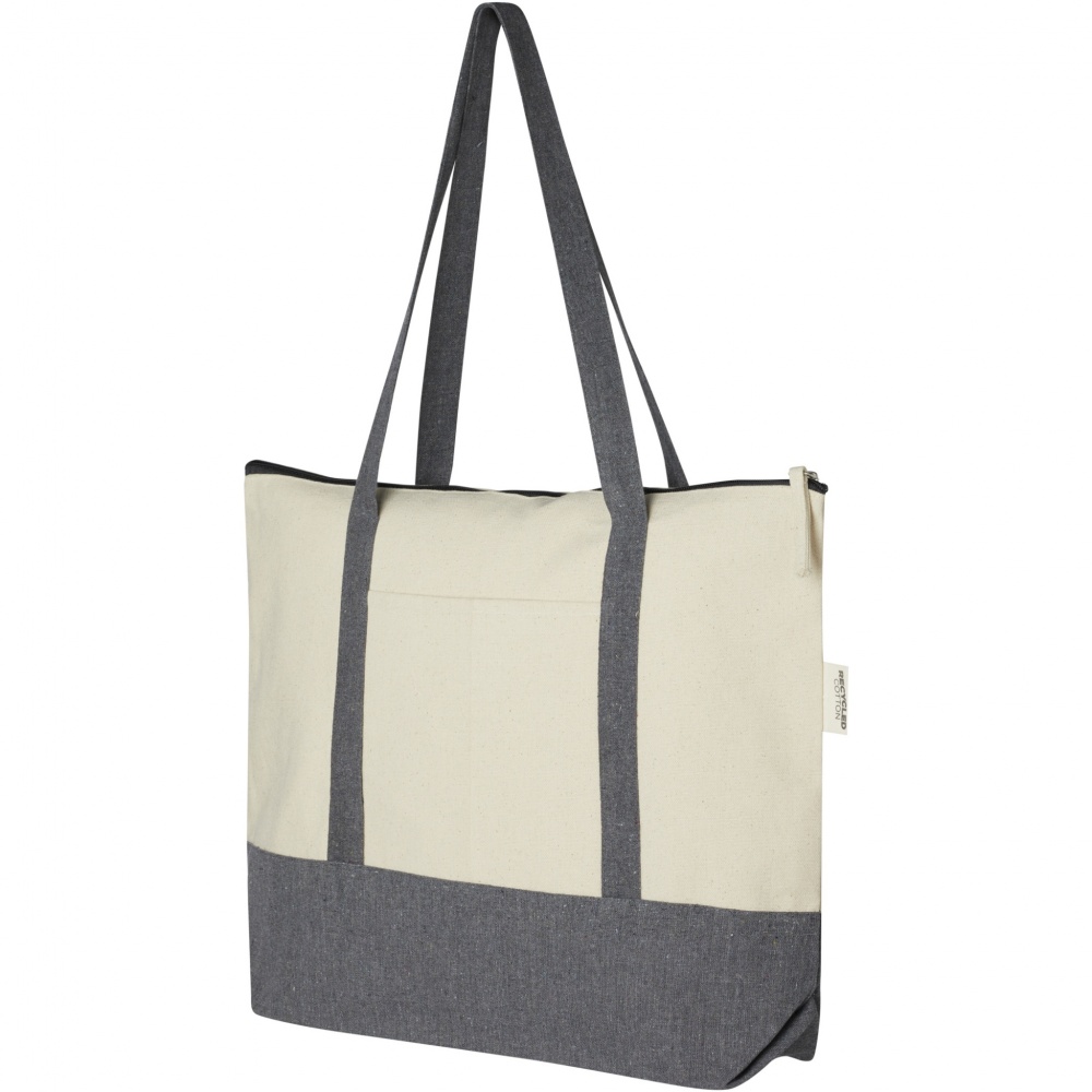 Logo trade promotional item photo of: Repose 320 g/m² recycled cotton zippered tote bag 10L