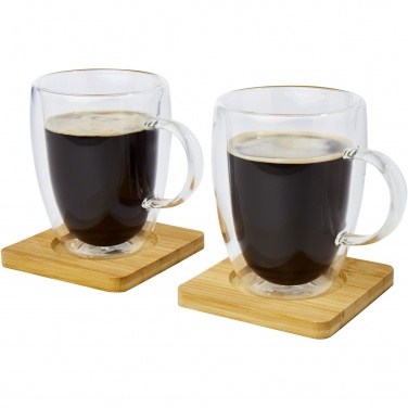 Logotrade promotional merchandise picture of: Manti 2-piece 350 ml double-wall glass cup with bamboo coaster 