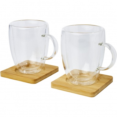 Logo trade promotional gift photo of: Manti 2-piece 350 ml double-wall glass cup with bamboo coaster 