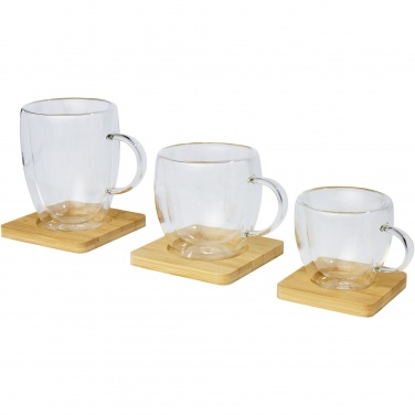 Logo trade promotional products image of: Manti 2-piece 350 ml double-wall glass cup with bamboo coaster 