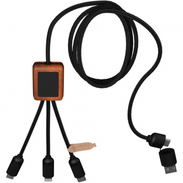 Logotrade promotional products photo of: SCX.design C38 5-in-1 rPET light-up logo charging cable with squared wooden casing