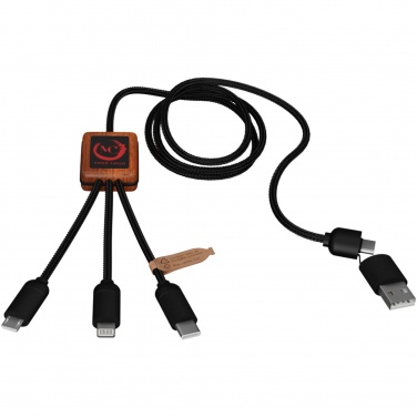 Logo trade corporate gift photo of: SCX.design C38 5-in-1 rPET light-up logo charging cable with squared wooden casing