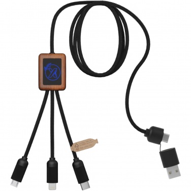 Logo trade promotional products image of: SCX.design C38 5-in-1 rPET light-up logo charging cable with squared wooden casing