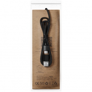 Logo trade promotional gift photo of: SCX.design C37 5-in-1 rPET light-up logo charging cable with round wooden casing