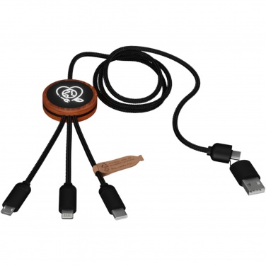 Logo trade promotional merchandise image of: SCX.design C37 5-in-1 rPET light-up logo charging cable with round wooden casing