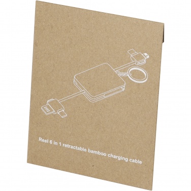 Logo trade business gifts image of: Reel 6-in-1 retractable bamboo key ring charging cable