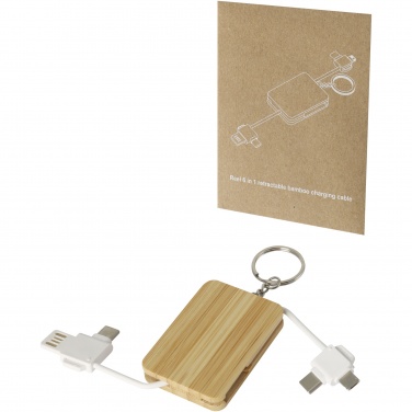 Logotrade promotional giveaway picture of: Reel 6-in-1 retractable bamboo key ring charging cable