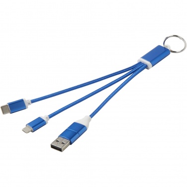 Logo trade promotional gifts picture of: Metal 4-in-1 recycled aluminium charging cable with keychain