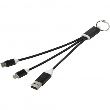 Logo trade advertising products image of: Metal 4-in-1 recycled aluminium charging cable with keychain