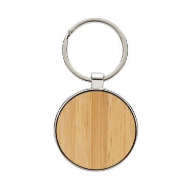Logo trade business gifts image of: RCS recycled zinc alloy round keychain with bamboo