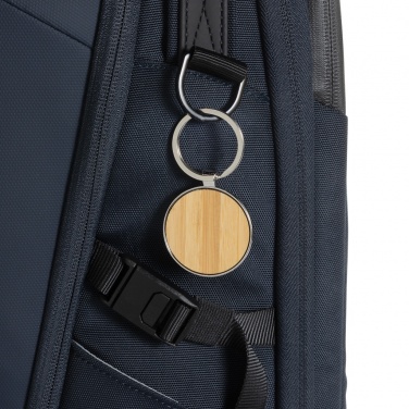 Logo trade promotional merchandise picture of: RCS recycled zinc alloy round keychain with bamboo