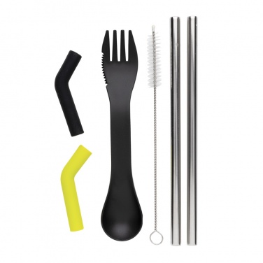 Logo trade promotional item photo of: Tierra 2pcs straw and cutlery set in pouch