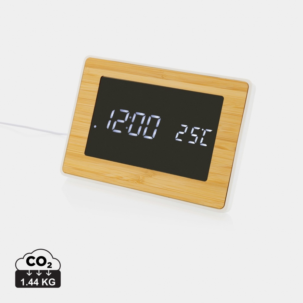Logo trade promotional item photo of: Utah RCS recycled plastic and bamboo LED clock