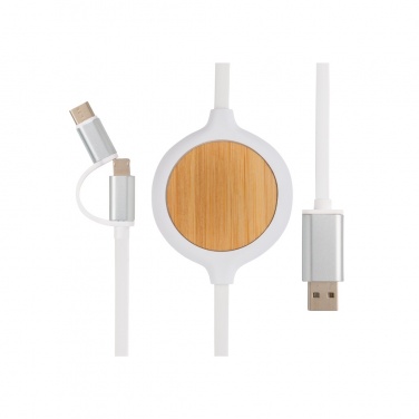 Logo trade promotional gifts image of: 3-in-1 cable with 5W bamboo wireless charger