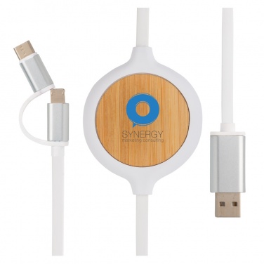 Logo trade promotional gifts picture of: 3-in-1 cable with 5W bamboo wireless charger