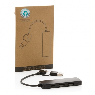 Logo trade promotional giveaway photo of: RCS recycled plastic USB hub with dual input