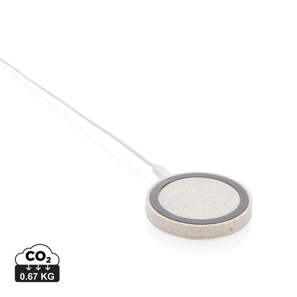 Logo trade business gifts image of: Wheat Straw 5W round wireless charging pad