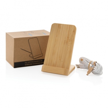 Logo trade promotional giveaways image of: Bamboo 5W wireless charging stand