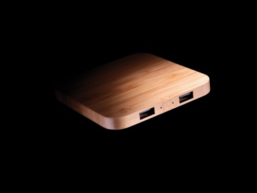 Logo trade promotional merchandise picture of: Bamboo 10W wireless charger with USB