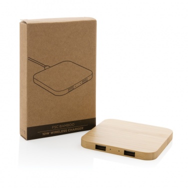 Logo trade promotional merchandise photo of: Bamboo 10W wireless charger with USB