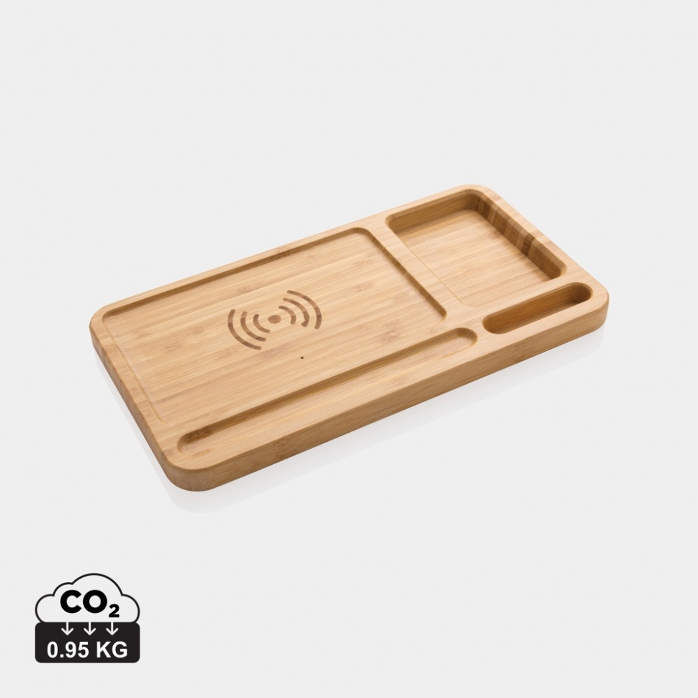 Logotrade promotional product image of: Bamboo desk organiser 10W wireless charger