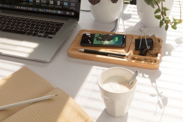 Logo trade promotional gift photo of: Bamboo desk organiser 10W wireless charger
