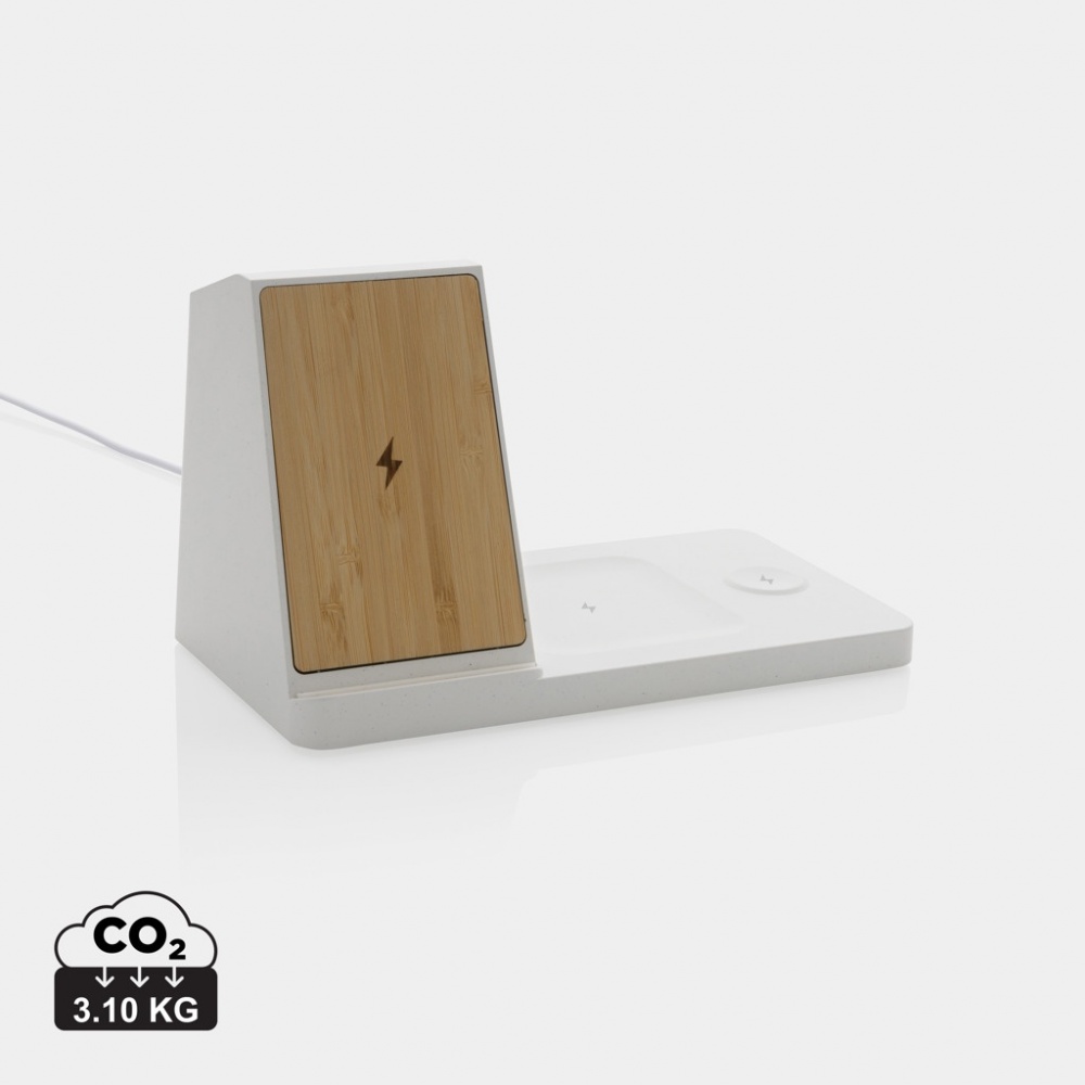 Logotrade promotional item picture of: Ontario recycled plastic & bamboo 3-in-1 wireless charger