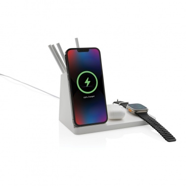 Logotrade promotional giveaway image of: Ontario recycled plastic & bamboo 3-in-1 wireless charger