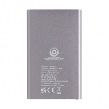 Logo trade promotional gifts image of: RCS recycled plastic/aluminum 4000 mah powerbank with type C