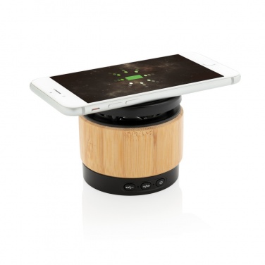 Logotrade promotional merchandise picture of: Bamboo wireless charger speaker