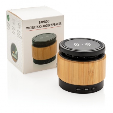 Logo trade business gift photo of: Bamboo wireless charger speaker