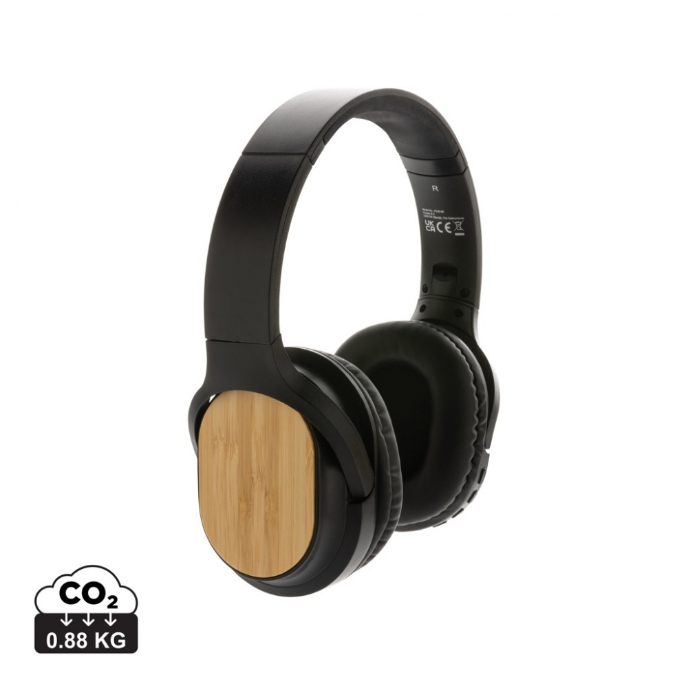 Logotrade promotional product image of: RCS and bamboo Elite Foldable wireless headphone