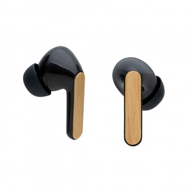Logo trade promotional items image of: Bamboo TWS earbuds with RCS recycled plastic