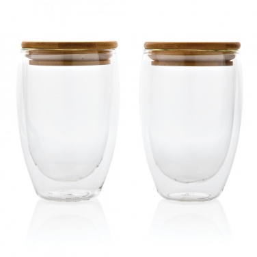 Logo trade corporate gifts image of: Double wall borosilicate glass with bamboo lid 350ml 2pc set