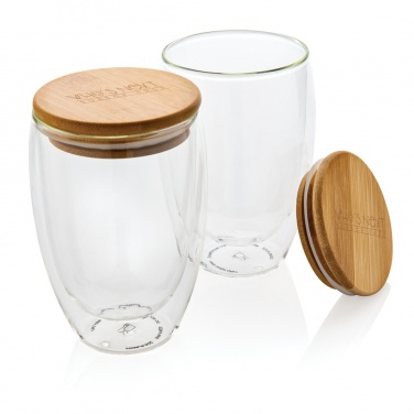 Logo trade promotional products picture of: Double wall borosilicate glass with bamboo lid 350ml 2pc set