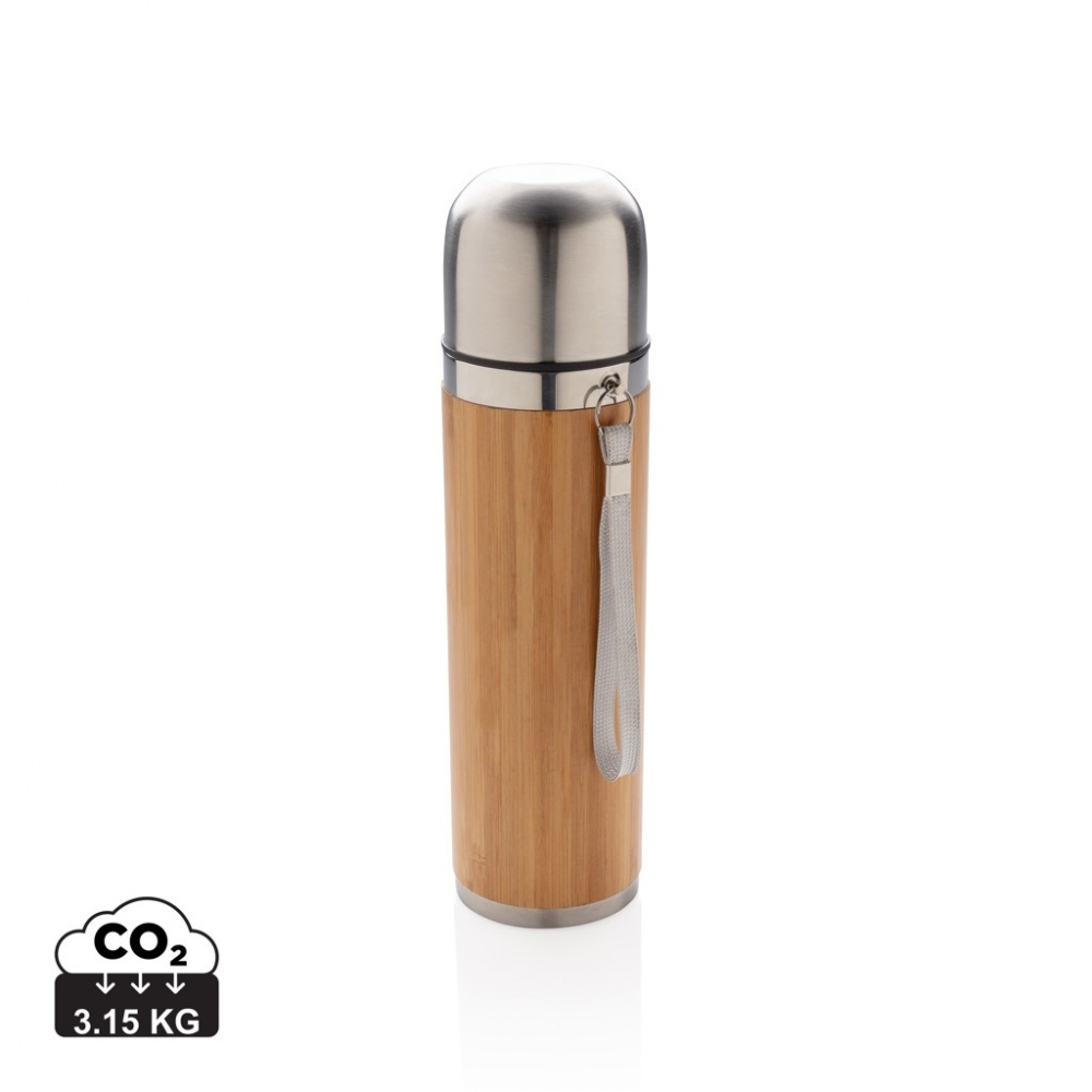 Logo trade business gifts image of: Bamboo vacuum travel flask