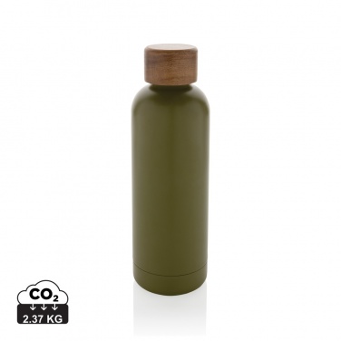 Logo trade business gifts image of: Wood RCS certified recycled stainless steel vacuum bottle