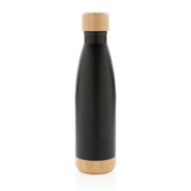 Logo trade business gifts image of: Vacuum stainless steel bottle with bamboo lid and bottom